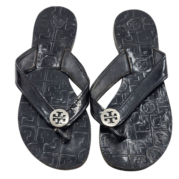 Tory Burch Shoes - TORY BURCH Thora Patent Leather Thong Sandals DAMAGED Black Sandals 6